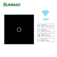 Interrupteur intelligent Wi-Fi 1 Gang avec contrôle par application Wi-Fi, 100-250V AC, panneau en verre cristal, 10A, garantie 2 ans, noir, 86x86x35mm