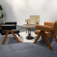 Chaise de salle à manger en bois massif 8207 avec pieds en bois et revêtement en cuir PU, fauteuil rembourré moderne, chaise d'appoint pour salon