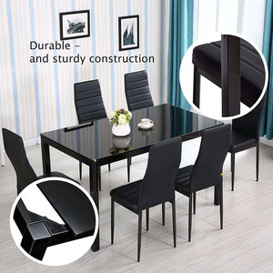 Juego <span class=keywords><strong>de</strong></span> Mesa <span class=keywords><strong>de</strong></span> Comedor Negra Moderna y <span class=keywords><strong>4</strong></span> <span class=keywords><strong>Sillas</strong></span> <span class=keywords><strong>de</strong></span> Cuero Sintético, Muebles <span class=keywords><strong>de</strong></span> Cocina, Mesa <span class=keywords><strong>de</strong></span> Vidrio Templado con <span class=keywords><strong>4</strong></span> <span class=keywords><strong>Sillas</strong></span> - Product Image 2