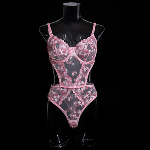 Nouveau femmes Floral dentelle Push up soutien-gorge Sexy body profond V Teddy une pièce exotique broderie nuisette femmes sensuelle Lingerie ensemble - Product Image 6
