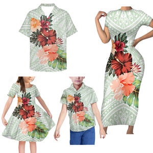Le donne di alta qualità vestono su misura disegno tribale polinesiano Set di famiglia vestiti per adulti per bambini 4 pz/set Tapa Design - Product Image 2