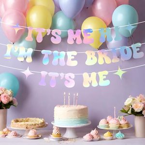 ป้าย "It's Me Hi I'm the Bride It's Me" - ป้ายสีรุ้ง ไม่ต้องทำเอง - อุปกรณ์ตกแต่งงานปาร์ตี้สละโสดธีมเทย์เลอร์ - Product Image 5