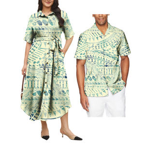 エレガントなポリネシアン カップルセット ハワイ アロハシャツ＆ドレス <span class=keywords><strong>2</strong></span>点セット サモア プーレアツィ カップル マッチング衣装 - Product Image 3