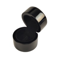 Boîte à bijoux ronde en bois noir laqué, doublure en velours, logo personnalisé, boîte de rangement de luxe pour bague de fiançailles, emballage cadeau pour mariage