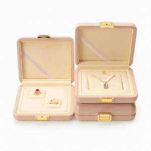 Luxury Litchi Grain Jewelry <b>Box</b> Custom Logo Double <b>Ring</b> <b>Box</b> Pendant Necklace Case High-end PU Leather Jewelry <b>Box</b> for Engagement - Product Image 4