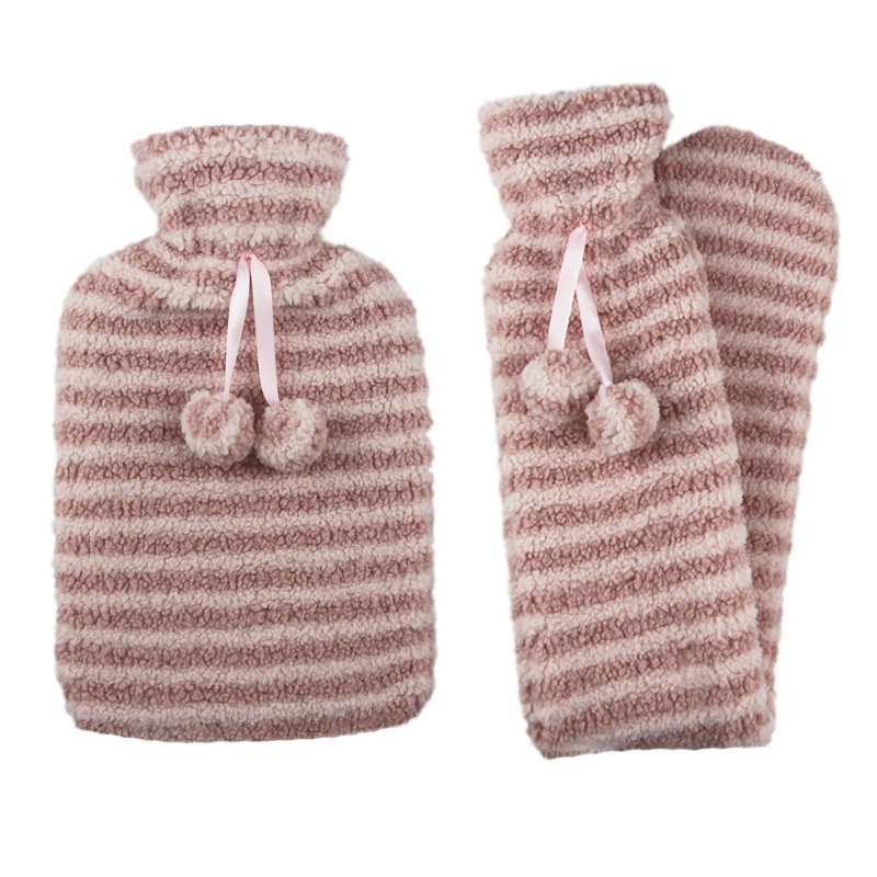 natural rubber hot water bag 2000ml extra long hot water bottle with warm faux fur fluffy pom cover for period