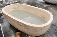 Baignoires ovales modernes sur mesure de luxe, en travertin blanc crème/beige exclusif, autoportantes, pour salle de bain, villa, hôtel, maison