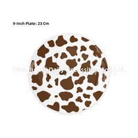 Nouveau Kit de Fête Thème Ferme et Vaches de Dessin Animé, Noir, Blanc et Doré, Qualité Alimentaire, 116 Pièces : Assiettes en Carton, Nappe et Guirlande de Drapeaux Triangulaires