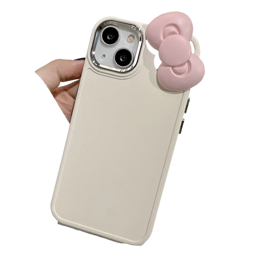 2024เคสโทรศัพท์ซิลิโคนนิ่มรูปโบว์สีชมพู3D น่ารักสำหรับ iPhone 15 14 13 12 11 PRO MAX x XR สีทึบฝาครอบกันกระแทก