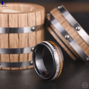 Gentdes Jewelry <span class=keywords><strong>Black</strong></span> Arrow Whisky Wood and Antler Inlay Dome <span class=keywords><strong>Black</strong></span> <span class=keywords><strong>Ceramic</strong></span> <span class=keywords><strong>Ring</strong></span> 8MM Men Wedding Bands Jewelry Men <span class=keywords><strong>Ring</strong></span> - Product Image 5