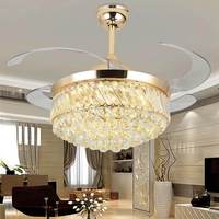 Or décoratif moderne 220v avec télécommande Led pales cachées ventilateur de plafond en cristal avec Kit d'éclairage