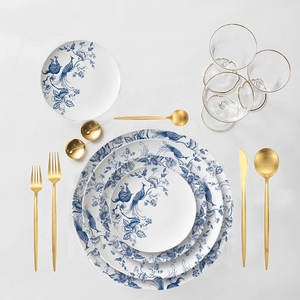 皇家奢华蓝白陶瓷餐具精致骨瓷充电板派对和婚礼桌面租赁餐具 - Product Image 2