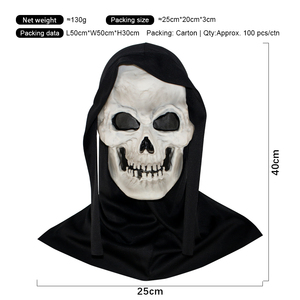 Masque de tête de mort en PVC souple, masque d'horreur pour Halloween, masque de fantôme, masque de cosplay effrayant avec capuche noire, accessoire de maquillage pour fête - Product Image 2