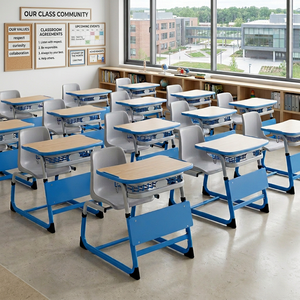 Escritorio Escolar Moderno Ajustable con Marco Metálico Curvo, Silla y Cajón, Modelo ST-109C - Product Image 1