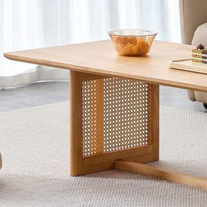 This cross-border best-selling rattan and wood <b>coffee</b> <b>table</b> is rectangular with cross-shaped <b>legs</b> and is suitable <b>for</b> living - Product Image 3