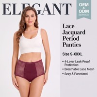 Culotte menstruelle en dentelle XXXL pour femme, culotte de règles anti-fuite, 4 couches, entrejambe en coton, taille mi-haute, réutilisable, douce
