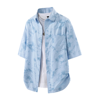 Chemise à manches courtes tie-dye avec boutons plats et poche poitrine, 100% polyester, tenue décontractée d'été