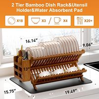 Drie-laags Eco Bamboe Afwasrek met QuickDry Microvezelmat, Opvouwbaar en Ruimtebesparend Design