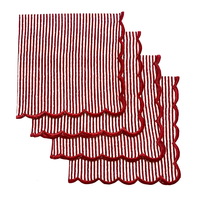 Serviettes en lin faites à la main à motif carreaux canne à sucre Joyeux Noël, bord festonné brodé, fournitures festives fantaisistes pour la maison