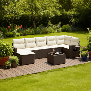 8 Piece Brown Pe <b>Rattan</b> Garden <b>Sofa</b> Set Outdoor Furniture Weather Resistant Sectional With Table And Cushions - Product Image 2