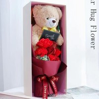 M4 Rose Artificielle en Gros, Bouquet Fleur Savon Ours en Peluche, Cadeau Saint-Valentin Noël pour Petite Amie et Amoureux