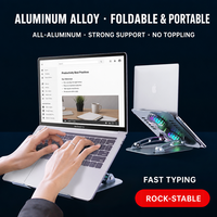 Support pour ordinateur portable en aluminium avec double ventilateur de refroidissement, pliable, réglable en hauteur, support pour tablette RGB (10-15,6 pouces) OEM