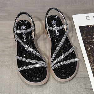 New Online Celebrity Woman Roman Fashion All-match <strong>Shoes</strong> Coarse Crystal Flat Casual Sandals <strong>Funky</strong> <strong>Shoes</strong> for Adult - Product Image 3
