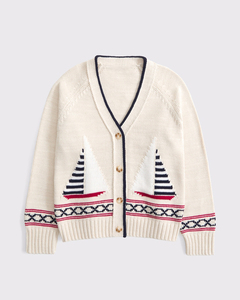 เสื้อคาร์ดิแกนถักลายแจ็คการ์ดสไตล์วินเทจลำลองคลาสสิกสำหรับผู้หญิง คอวี แบรนด์ LEDUO รุ่นสั่งทำพิเศษ เหมาะสำหรับใส่ในชีวิตประจำวัน - Product Image 1