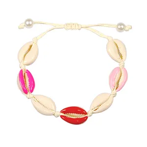 Bracelet imprimé coloré pour femmes, Bracelet de cheville tressé, corde réglable, bijoux d'été pour enfant bohème fille