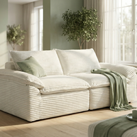 Canapé modulable de luxe en velours côtelé avec mousse à mémoire de forme, canapé nuage sans structure, grand canapé de sol crème pour appartement (OEM/ODM)