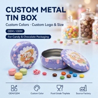 Boîte en étain ronde personnalisée OEM avec couvercle à pression pour bonbons, chocolats, confiseries et emballages cadeaux pour macarons