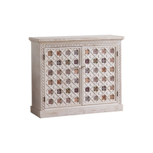 Mediterranean Style Antique Painted Double Door Storage Cabinet Living Room Sideboard Below 900MM - Product Image 5