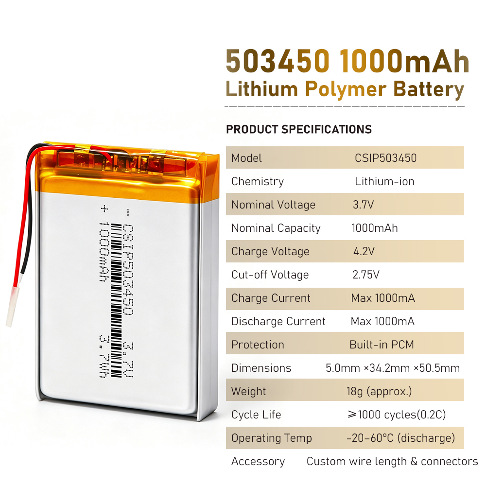 Batterie lithium-polymère (503450 1000 mAh)