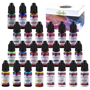 Tinta Berbasis Alkohol Pigmen Cair 10Ml, Konsentrasi Tinggi 24 Warna untuk Cat Epoksi Resin dan Karya Seni DIY