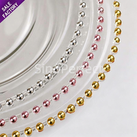 En gros pas cher luxe mariage rose or garniture jante perlée cristal verre plaque chargeurs pour décoratif