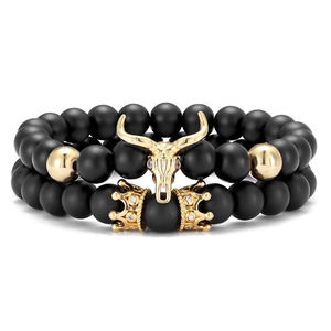 <span class=keywords><strong>Bracciale</strong></span> Elastico Artigianale da Uomo con Ciondoli Personalizzati in Onice Opaco e <span class=keywords><strong>Corno</strong></span> di Toro (MB18185) - Product Image 5