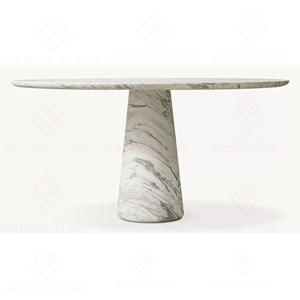 Table à manger en travertin naturel de luxe sur mesure, table à manger ronde en marbre moderne et simple, meubles faits à la main pour la maison, l'appartement et l'hôtel - Product Image 3