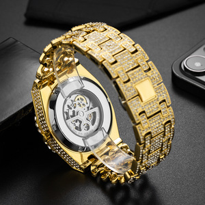 Luxury Cuban Link Chain <b>Skeleton</b> Mechanical <b>Automatic</b> <b>Watch</b> Gold Hip Hop Diamond Iced Out <b>Watches</b> Men Wrist - Product Image 4