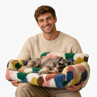 Coussin de luxe écologique rectangulaire pour animaux de compagnie, motif dessin animé, tapis doux, housse non amovible, lit chaud, nid pour petits chiens et chats