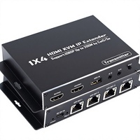 Répartiteur/Extenseur Ethernet Cat5/SE en métal gris Hardrock 1 vers 4, 200 mètres, 1080P 60Hz pour IR, entrée audio 3,5 mm, USB pour Type-C