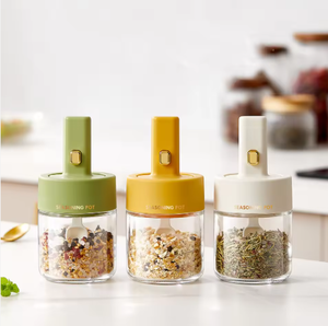Ustensiles de cuisine écologiques pour herbes et épices, pot à épices en verre, cuillère télescopique en plastique, couvercle, salière et poivrière, lavage à la main uniquement, une seule boîte - Product Image 3