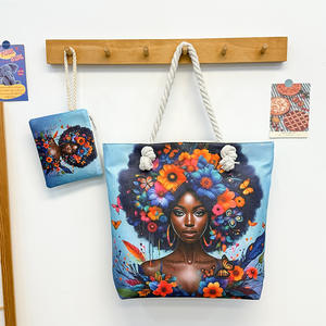 กระเป๋าสะพายไหล่ กระเป๋าช้อปปิ้งขนาดใหญ่แบบใช้ซ้ำได้สำหรับสุภาพสตรี กระเป๋าถือผ้าแคนวาสหนาสำหรับผู้หญิง กระเป๋าเก็บของแบบพกพา ชุด 2 ชิ้น - Product Image 1