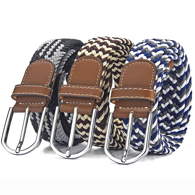 New fashion popular high quality Casual braided Elastic Canvas Men belts and buckle Wholesale customized manufacturer