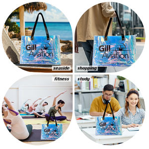 Wholesale Custom Luxury Waterproof <b>Clear</b> Laser Handbag Transparent Holographic Iridescent PVC Beach <b>Tote</b> Shopping <b>Bag</b> With Logo - Product Image 5