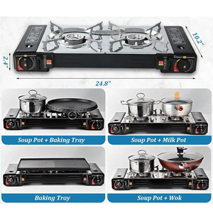 Fornello da Campeggio Portatile <span class=keywords><strong>a</strong></span> 2 Fuochi <span class=keywords><strong>a</strong></span> Gas Butano Multifunzione in Ferro per Cucina all'Aperto Antivento <span class=keywords><strong>Barbecue</strong></span> - Product Image 6