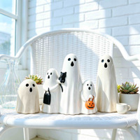 Ensemble de 3 figurines fantômes en céramique pour Halloween, décorations fantômes mignonnes et effrayantes avec accents de citrouille et de chat pour la décoration de fête à la maison