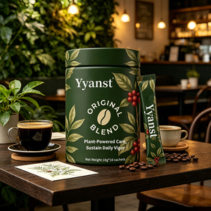 Café Instantáneo con Extracto de Plantas Naturales, 10g*10 Sobres, Diseño de Hoja de Café Verde Oscuro, Frasco Redondo, Materia Prima Botánica Pura - Product Image 2