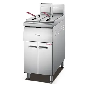 18L+18L Splash-proof Base Cabinet Commercial Stainless Steel Gas Deep Fryer with 2 Basket Fried chicken Machine