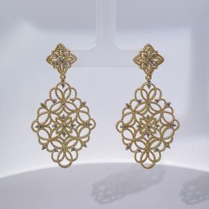 Boucles d'oreilles pendantes en dentelle ajourée de style vintage de luxe en laiton plaqué or avec zircon pour femmes Tianyu Gems - Product Image 3
