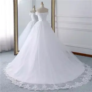 2022 New design white pure white off shoulder sexy wedding dresses bridal ball gown tail length